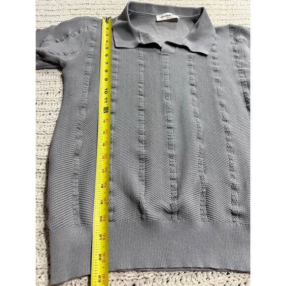 Aha Selected Ice Silk Polo Short Sleeves Shirt Knit Size Medium Gray Y2K Stretch - Picture 5 of 8
